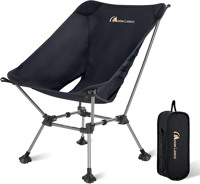 MOON LENCE Portable Camping Chair Plus Size, Folding Backpacking Beach Chair with Groundgrip Feet, Upgraded Comfort & Siz...
