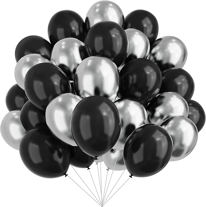 Black and Silver Balloons, 67pcs 12 Inch Metallic Chrome Silver and Black Balloons for Birthday, Baby Shower, Wedding, and...