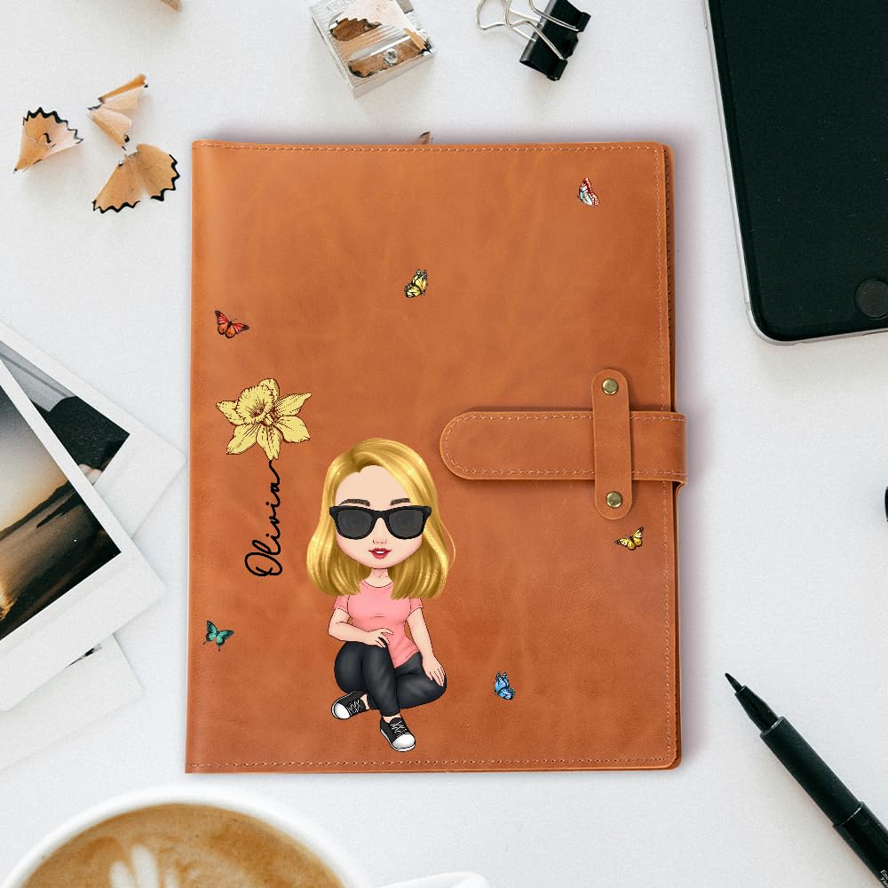 CALLIE Personalized A5 Sketchbook Cover with Storage Pocket - Custom Name and Cartoon Character on PU Leather Notebooks Cover - Gifts for Teachers Artists Students