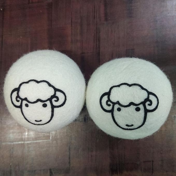 2Pcs Wool Dryer Balls, Natural Fabric Softener, Reusable Laundry Balls for Pet Hair Removal, Static Reducer Alternative, Reduces Wrinkles and Drying Time (5cm)