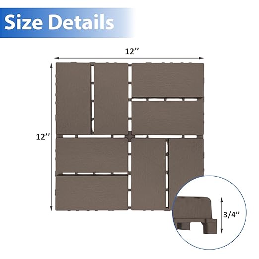 27 PCS 12x12 Inch Interlocking Deck Tiles - Waterproof All-Weather Outdoor Patio Flooring for Pool, Balcony, Backyard, Porch & Garden, Chocolate