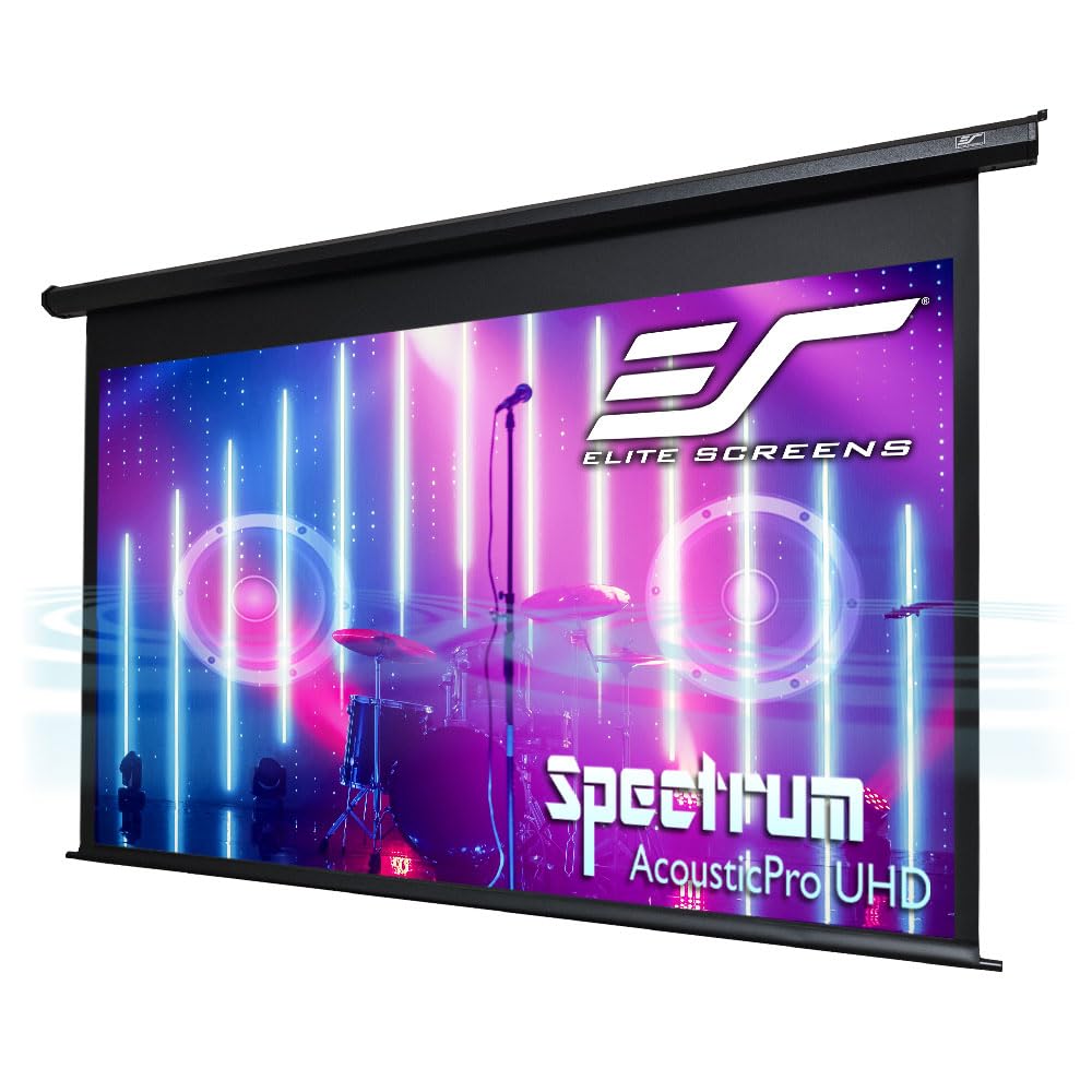 Elite Screens Acoustically Sound Transparent Spectrum Electric AcousticPro UHD,105-INCH Motorized Projector Screen Swift-RC1 Remote Kit Moiré-Free Perforated Weave Home Cinema, ELECTRIC105H2-AUHD