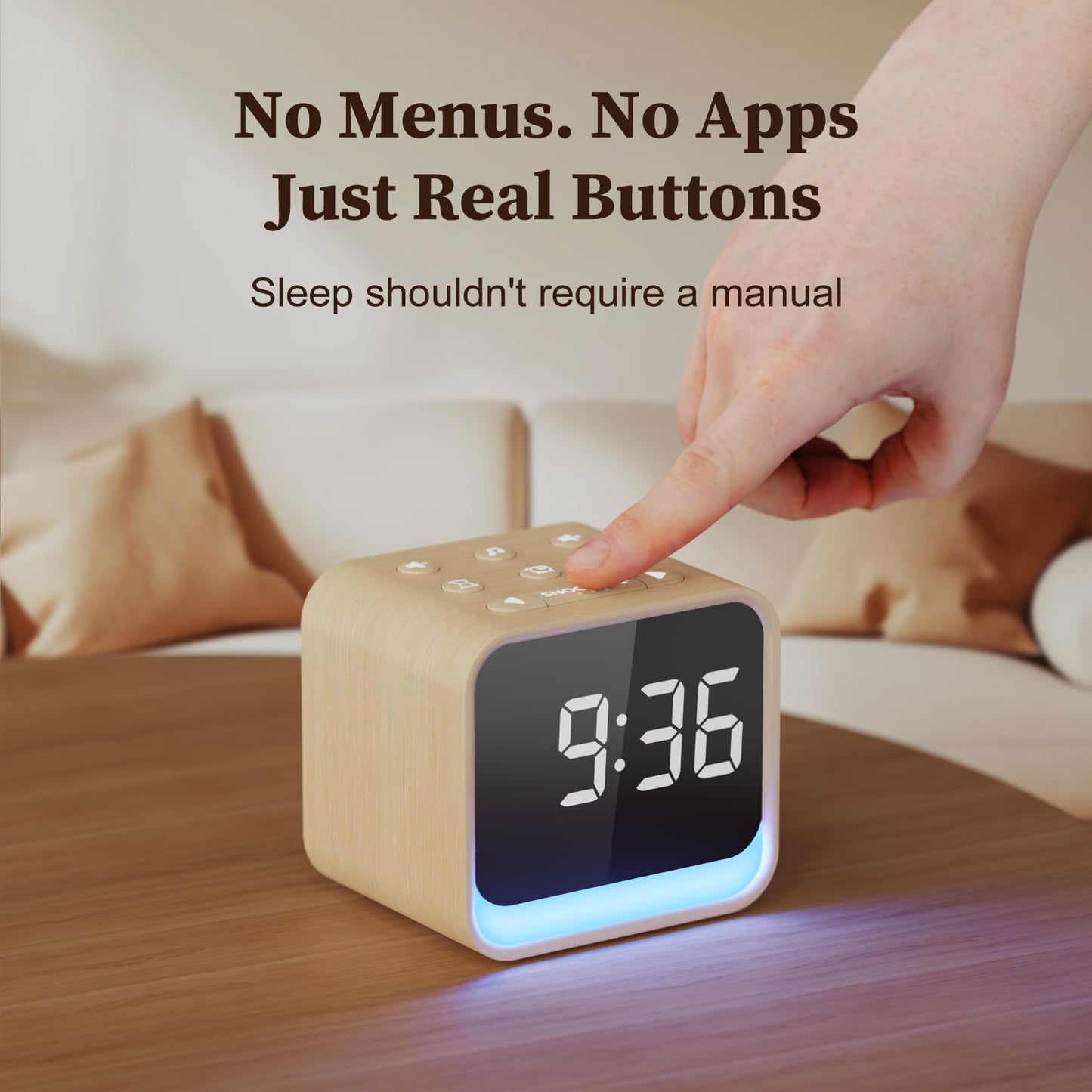 Housbay Wooden Sound Machine Alarm Clock for Bedrooms - Gentle Wake-Up with Birdsong, White Noise for Sleeping, Small Digital Clock for Phone-Free Routine - Maple Wood