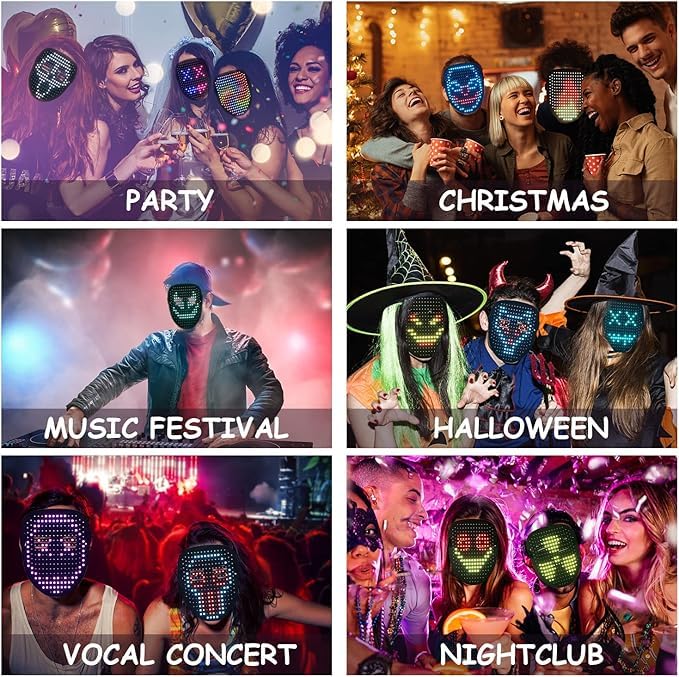 Qxbuhe Led Mask with Gesture Sensing,Unisex LED Lighted Cool Face Transforming for Costume Cosplay Party Masquerade (Kids Mask Rechargeable)