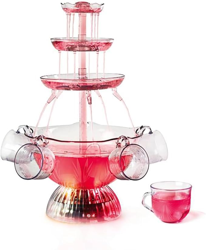 3-Tier Electric Fountain Drink Machine with LED Base, Cocktail and Wine Fountain, 1.5 Gallon Beverage Dispenser with 5 Cup...