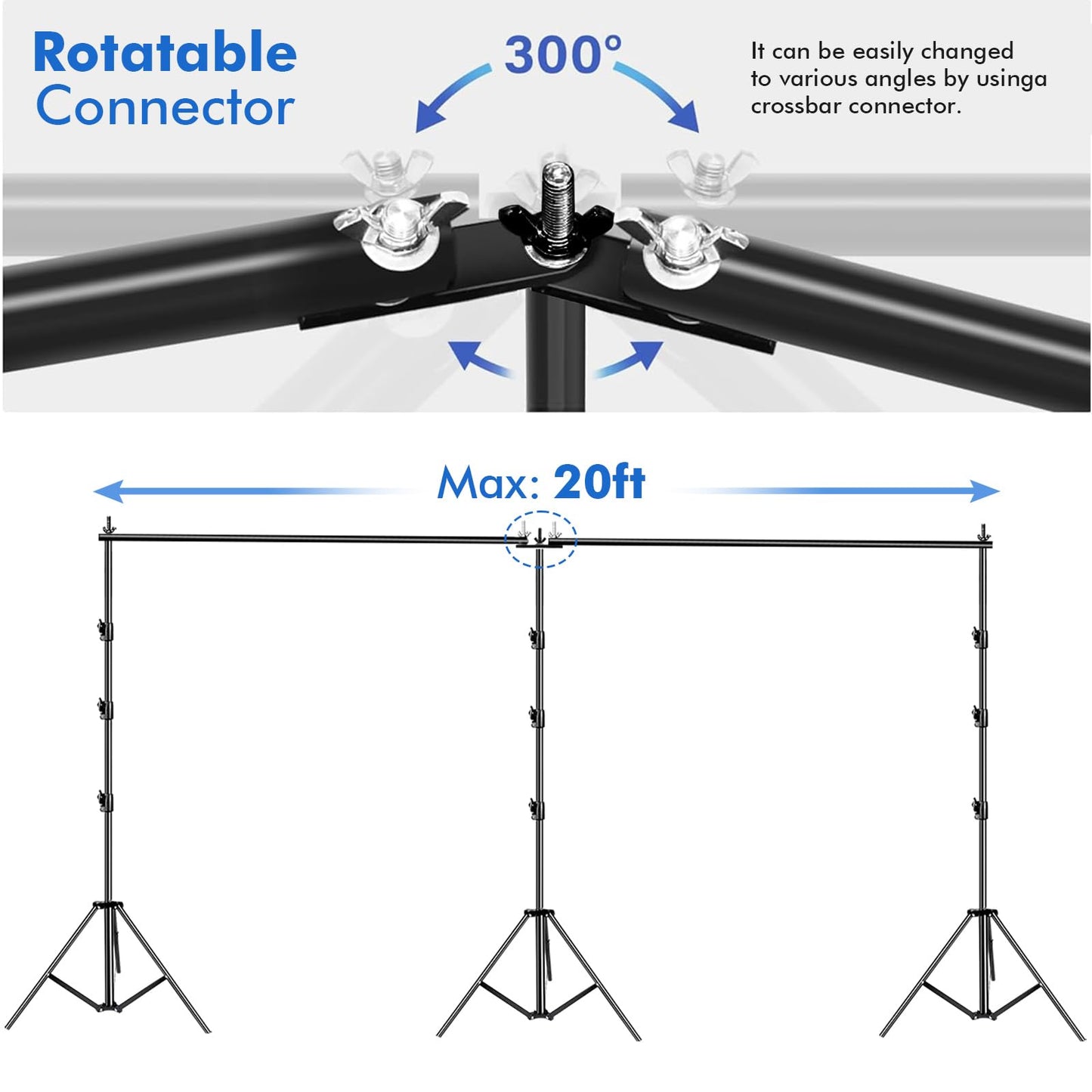 HYJ-INC Photo Video Studio 20ft (Wide) x 10ft (Tall) Heavy Duty Adjustable Width & Length Photography Backdrop Stand Background Support System Kit with Spring Clamps, Sandbags, Carry Bag