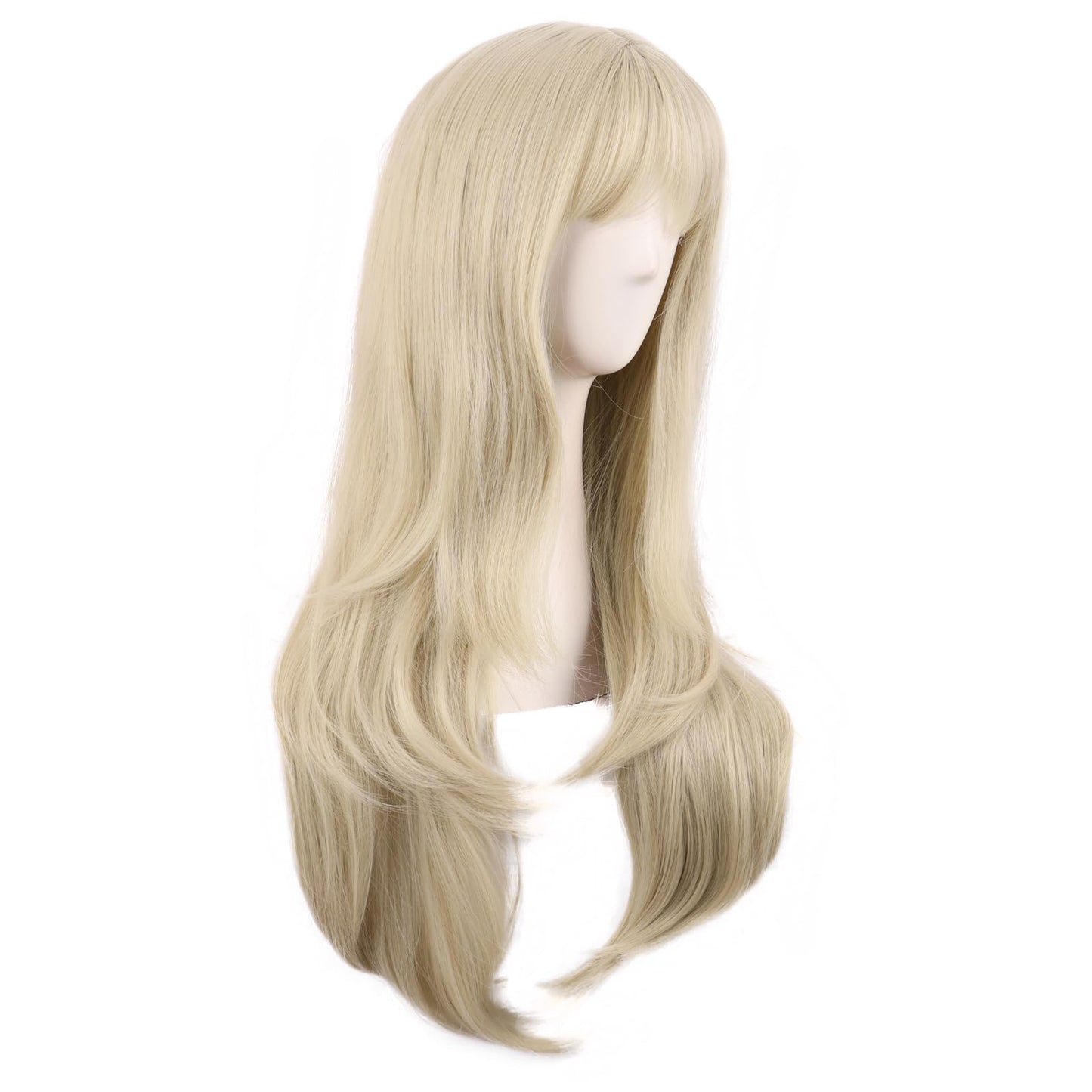 MapofBeauty 28 Inch/70 cm Long Curtain Bangs Synthetic Fiber Wavy Curly Heat Resistant Cosplay Party Wig (Blonde)