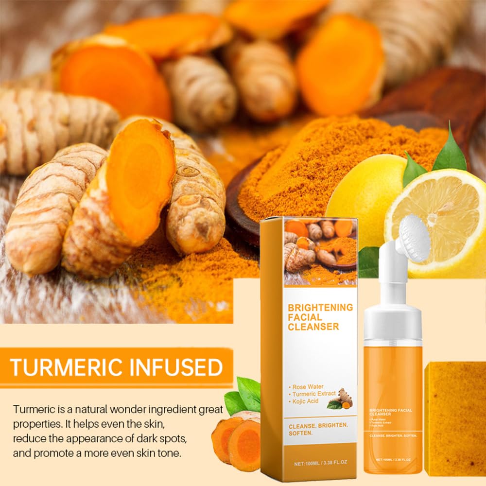 Turmeric Face Wash & Turmeric Soap Bars 2 Piece Set, Kojic Lemon Soap Deep Cleansing Hydrating Face & Body for Oily & Dry Care (
