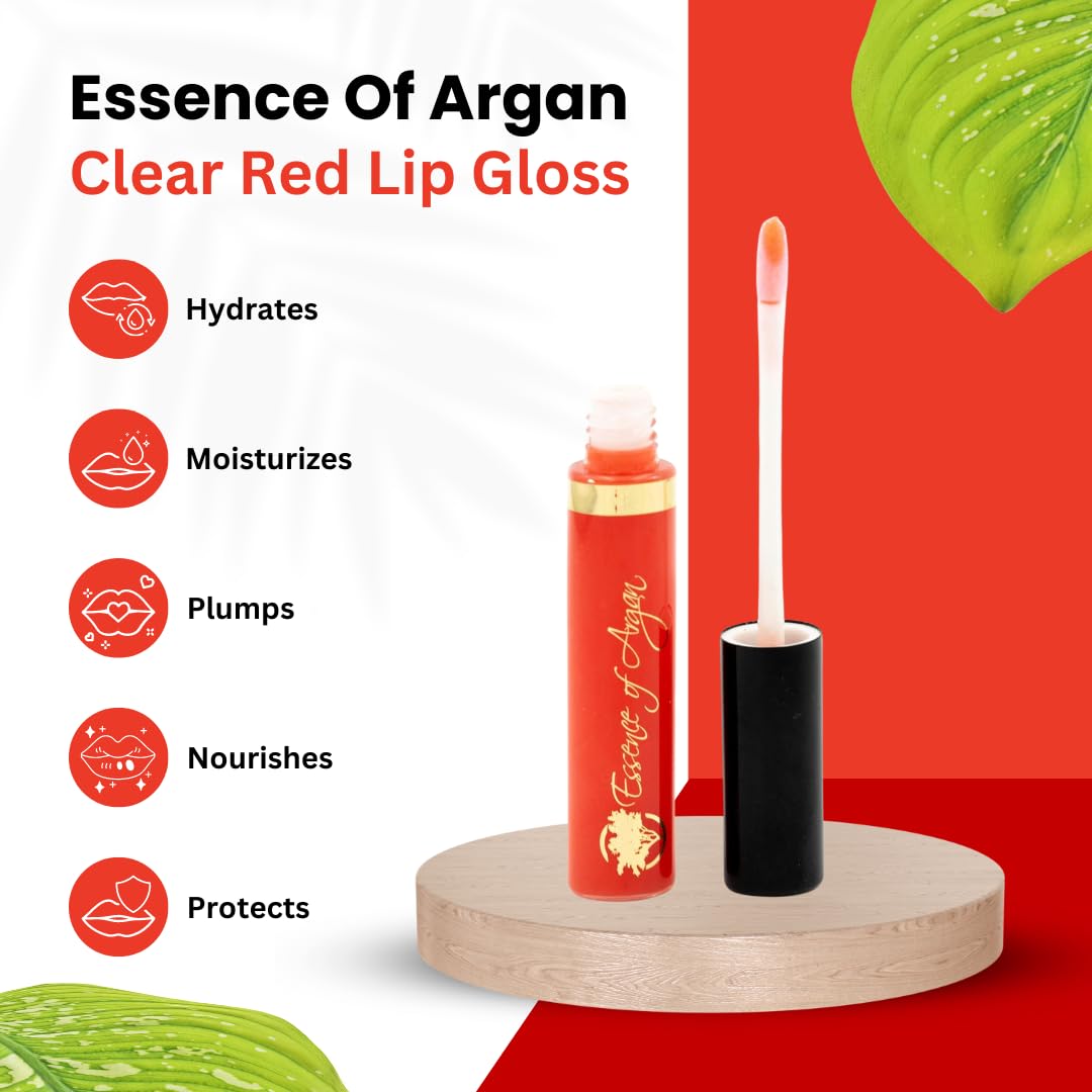 Essence Of Argan Clear Red Lip Gloss with Moroccan Argan Oil to Moisturize and Plump your Lips - Revitalized Lip Care to Elimina
