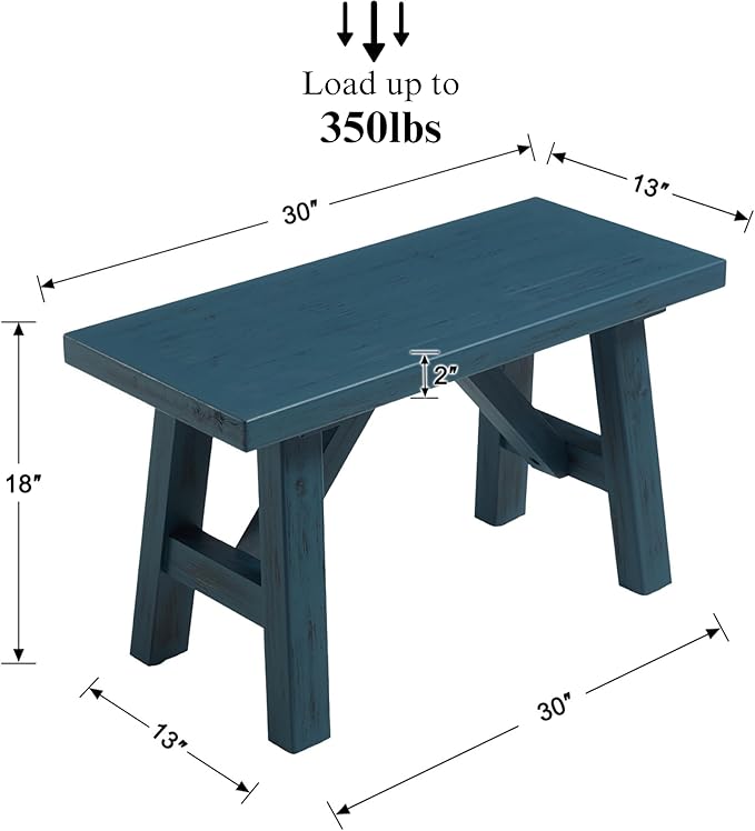 Janoray 30" Entryway Bench Farmhouse Narrow Dining Bench Shoe Rack Small Wooden Benches Holds up to 300lbs for Hallway Living Room Dining Room Bedroom，1 Tier, Blue