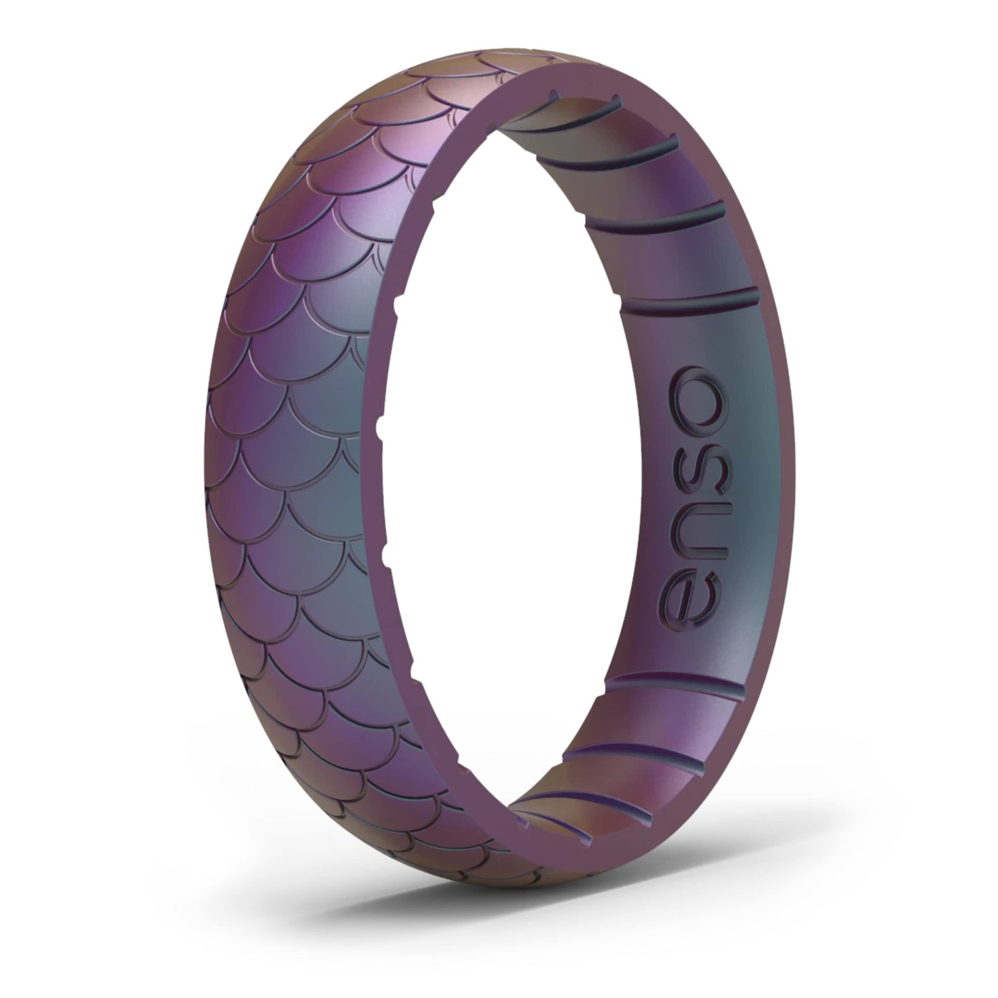 Enso Rings Etched Thin Legend Silicone Ring - Ultra Comfortable, Breathable, and Safe Wedding Ring - Mermaid Scale, 6
