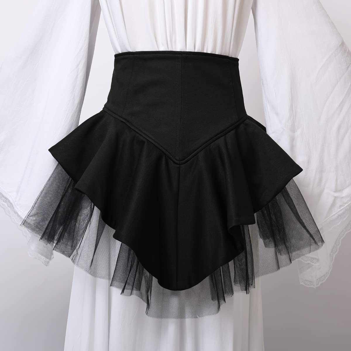 Steampunk Women's Tulle Skirts Waist Belt for Women Ruffles Pirate Corset Costumes Black