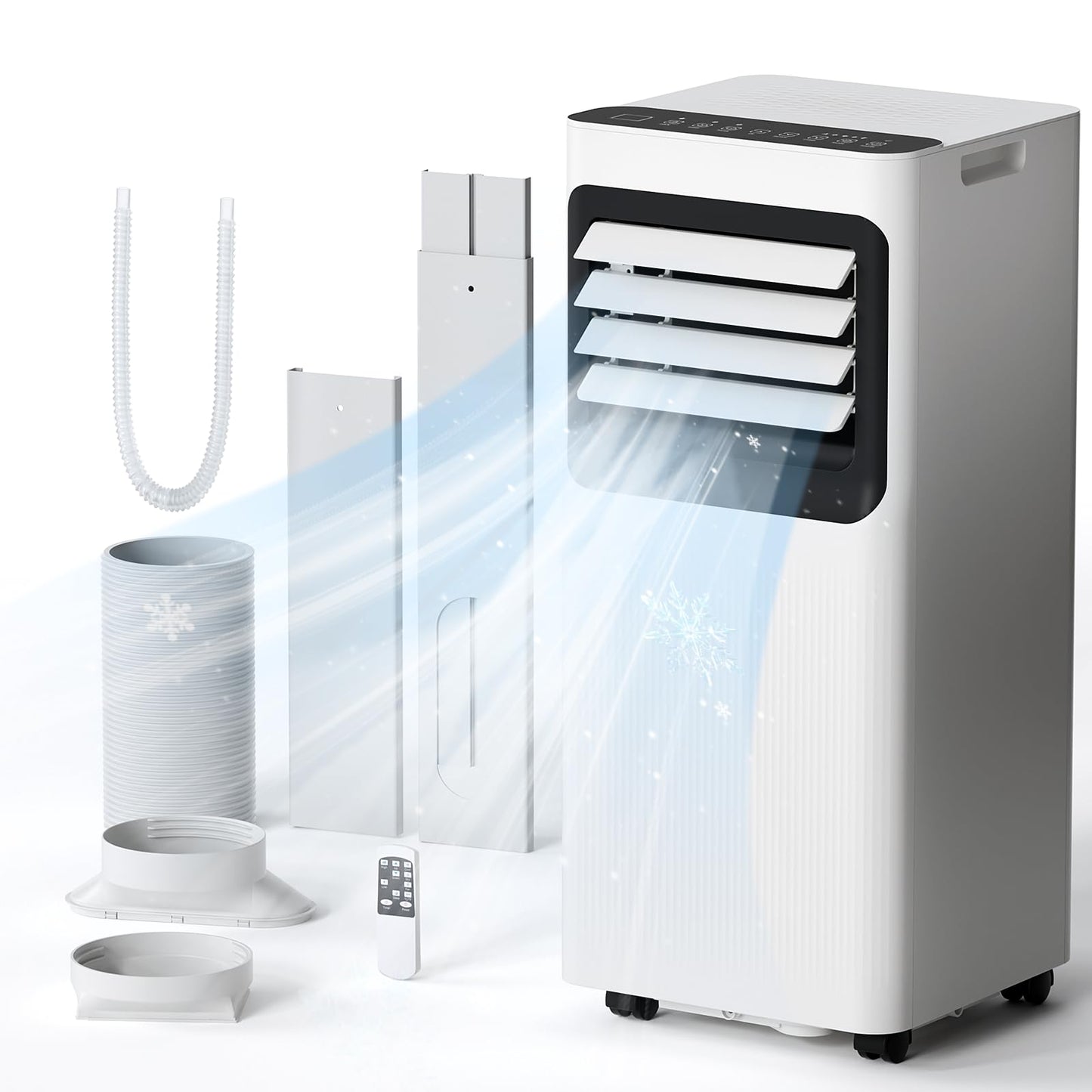 8000 BTU Portable Air Conditioner, 4-in-1 AC Unit Cools 350 Sq.Ft, Quiet Air Conditioner with Dehumidifier & Fan, LED Display, Remote, 24H Timer, Window Kit for Bedroom Office Dorm