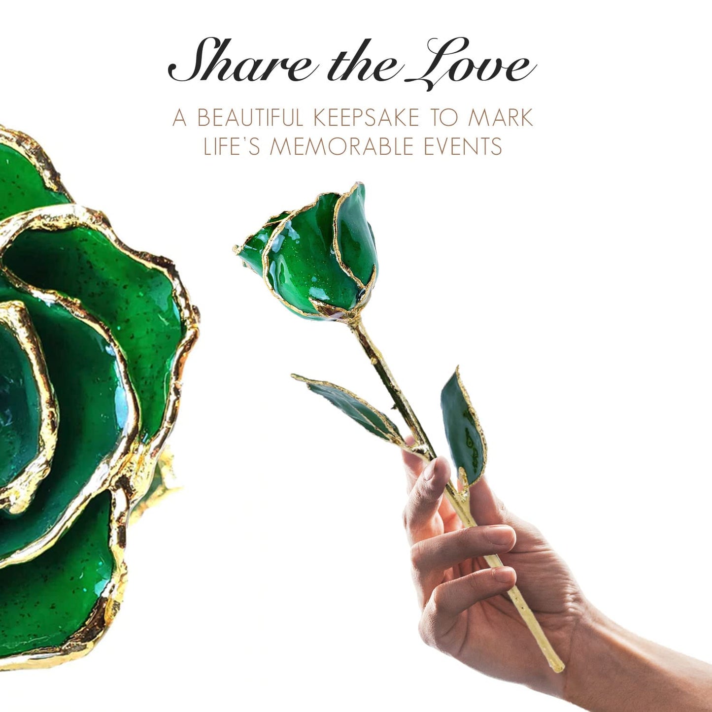 Forever Rose Hand-Dipped in 24K Gold, Emerald-Inspired May Birthstone with Sparkles, Real Rose in Luxury Gold Gift Box – Perfect Ready to Gift for May Birthday or Any Occasion