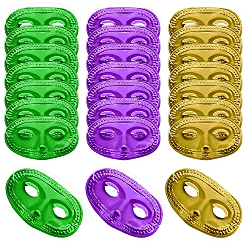 PhyLence 24 Piece Mardi Gras Masks Bulk - Gold Purple Green Metallic Masquerade Half Party Masks Costume Party Supplies, M...