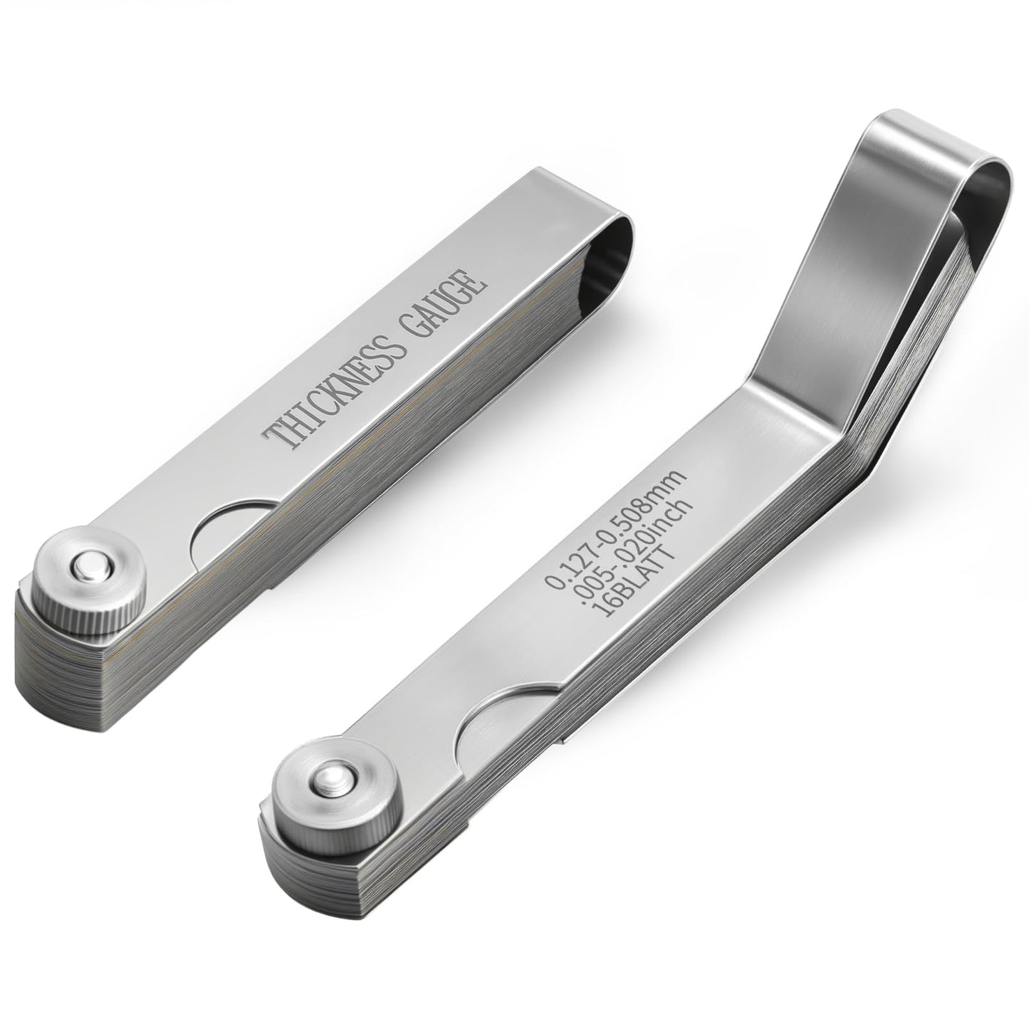 Maclia 2PCS Feeler Gauges Set - Stainless Steel Feeler Gauges for Valves, Standard SAE/Metric Spark Plug Gap Tool, Straight & Angled Thickness Measuring Tool for Valves, Spark Plug, Guitar, Piston