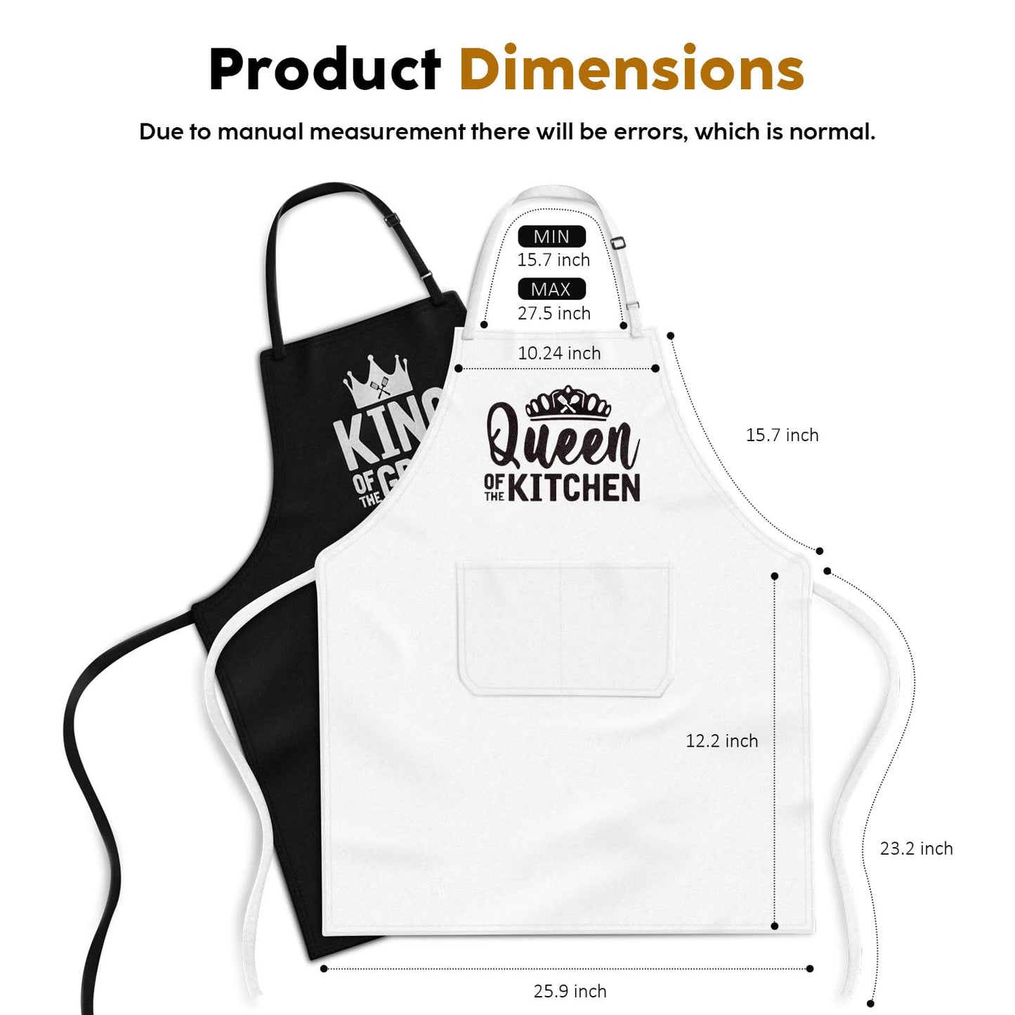 King & Queen Apron Set - Wedding Engagement Gifts for Couples, Funny Kitchen Gifts for Couples, Husband, Wife, Boyfriend, Girlfriend, Him Her, Bridal Shower Gifts, Unique Valentine's Day gifts ideas