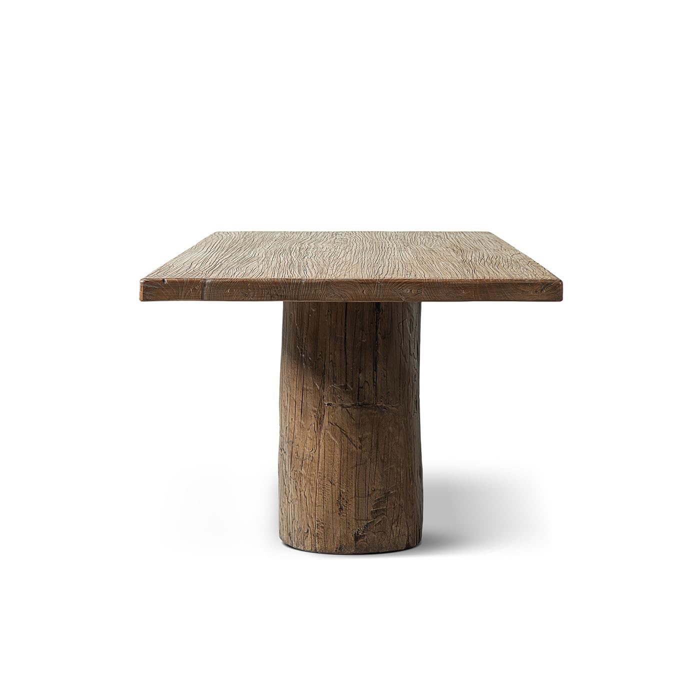 Jennifer Taylor Home Arbor 84" Solid Reclaimed Elm Double Pedestal 8-Person Dining Table, Heritage Medium-Dark Brown Reclaimed Elm