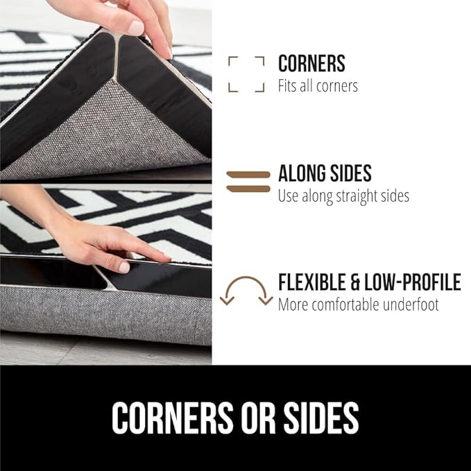 GORILLA GRIP 16 Pc Rug Gripper Pads Keep Area Rugs Corners from Curling, No Damage Reusable Double-Sided Sticky Pads, Holds Down Carpet, Stays in Place on Hardwood Floors, Grips Tile Floor, Home Décor