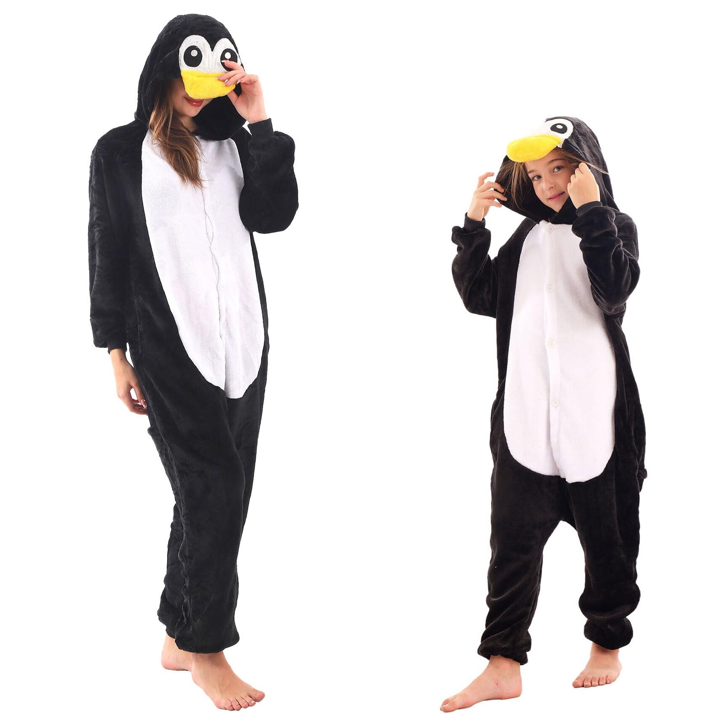 LOBUJOU Animal Hooded Onesie Costume for Kids Adults Boys Girls Halloween Easter Mens Womens Cosplay Outfit Kit Penguin 120