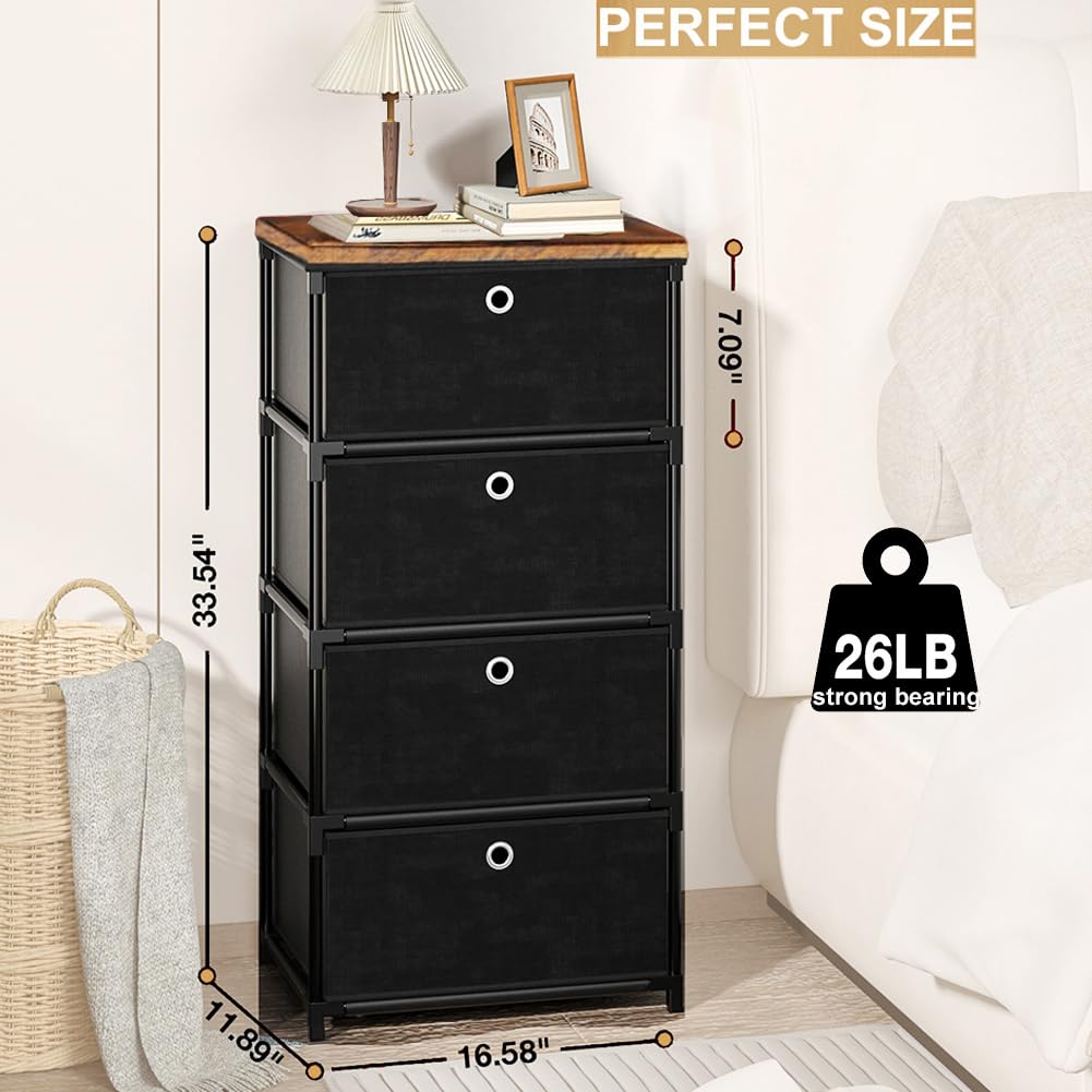 LUKYTOWER Fabric Storage Drawers Dresser and Chest of Drawers, Small Dresser with Drawers Unit, Sturdy 4 Drawers Dressers for Closet, Fabric Storage Bin Organizer