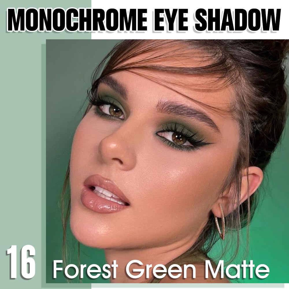 WanTuoluo Forest Green Matte Eyeshadow Palette for Women, Single Monochrome Eye Shadow Makeup, Shiny Pressed Powder, Blendable N