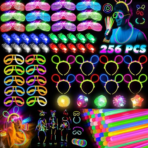 HONLYNE Glow in the Dark Supplies for Kids Adults, Light Up Party Favors, 56 LED Light Up Toys, 100 Glow Sticks Bulk Party...