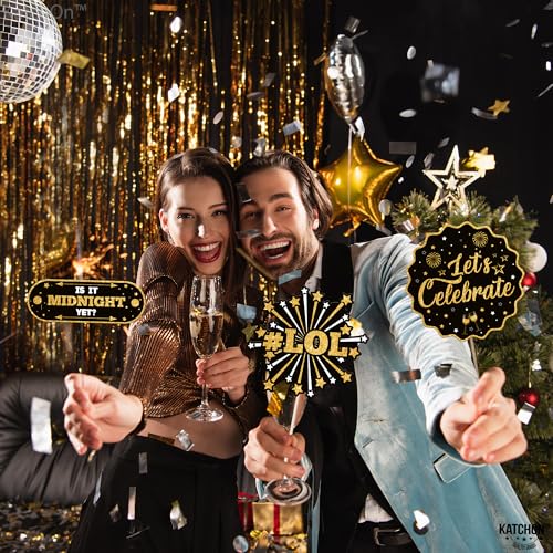 Katchon, 30 Pcs, Glitter New Years Photo Booth Props | NYE Photo Booth Props for New Years Eve Party Supplies 2026 | New Y...