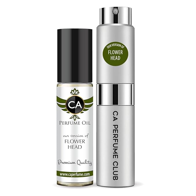 CA Perfume Duo Impression of Flower Head For Women And Men Perfume Layering Set Long Lasting Travel Size EDP + Body Oil Roll-On Bottle 0.27 Fl Oz+0.33 Fl Oz