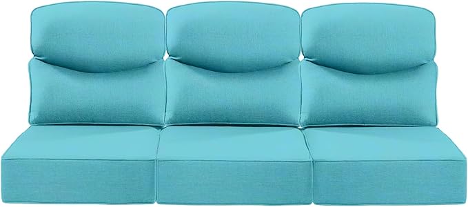ACTREST Luxury 22x24/22x25 6-Inch Smile Outdoor Sofa Cushions Set of 3 - Comfy Deep Seat Patio Furniture Cushion for Wicker Dining Chair Loveseat 3-Seater L-Shape Sectional Sofa - Turquoise