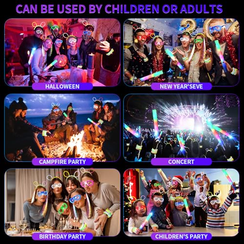 272 PCs Glow Party Supplies, 24 Foam Glow Sticks, 24 LED Glasses and 200 Glow Sticks ＆ Bracelets, 12 Glow sticks headband ...