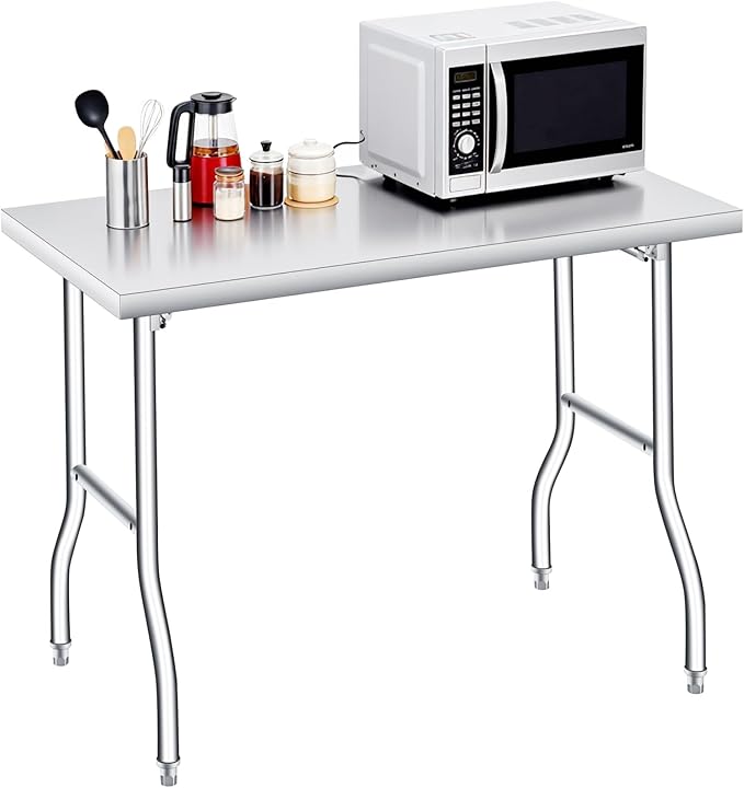 Folding Stainless Steel Table, 48x30 in, 400 LB Capacity, Heavy Duty Metal Foldable Prep/Work Table, No Assembly, Portable...