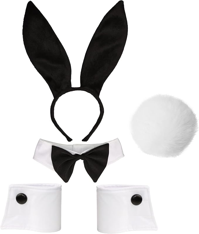 Bunny Costume Set - Rabbit Ears Headband, Bow Tie, Cuff and Tail Accessories Kit