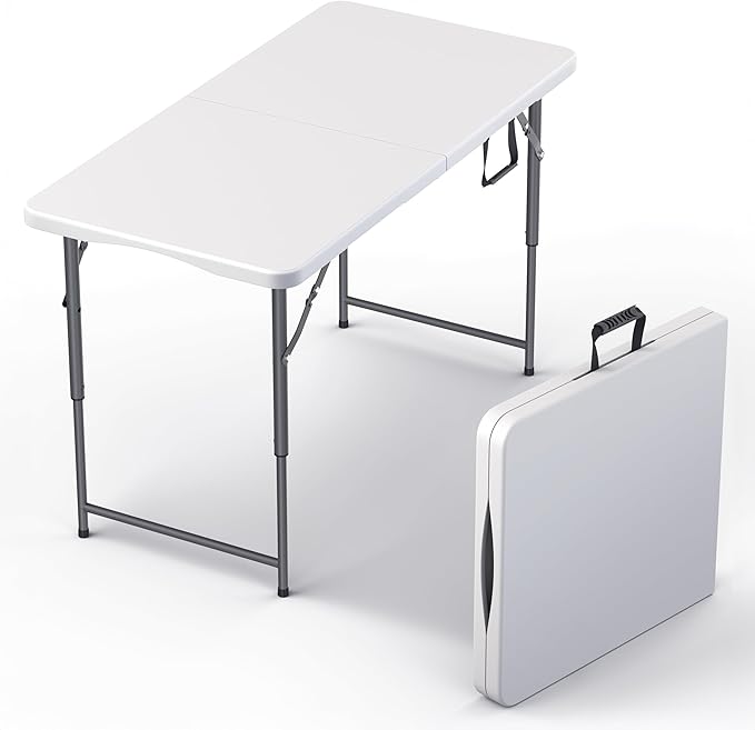 4 Feet Foldable Table Adjustable Height with Built in Handle, Steel Legs | 4FT Heavy Duty Portable | Perfect for Party Din...