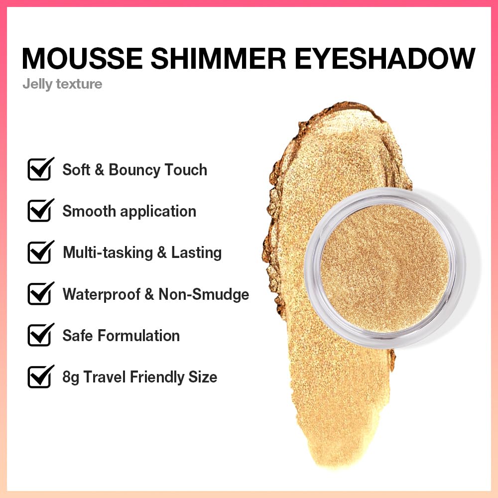 Gold Mousse Single Eyeshadow Palette -Neutral Matte & Shimmer Eyeshadow,Mini Cream Glitter Eye shadow,Long Lasting Highly Pigmen