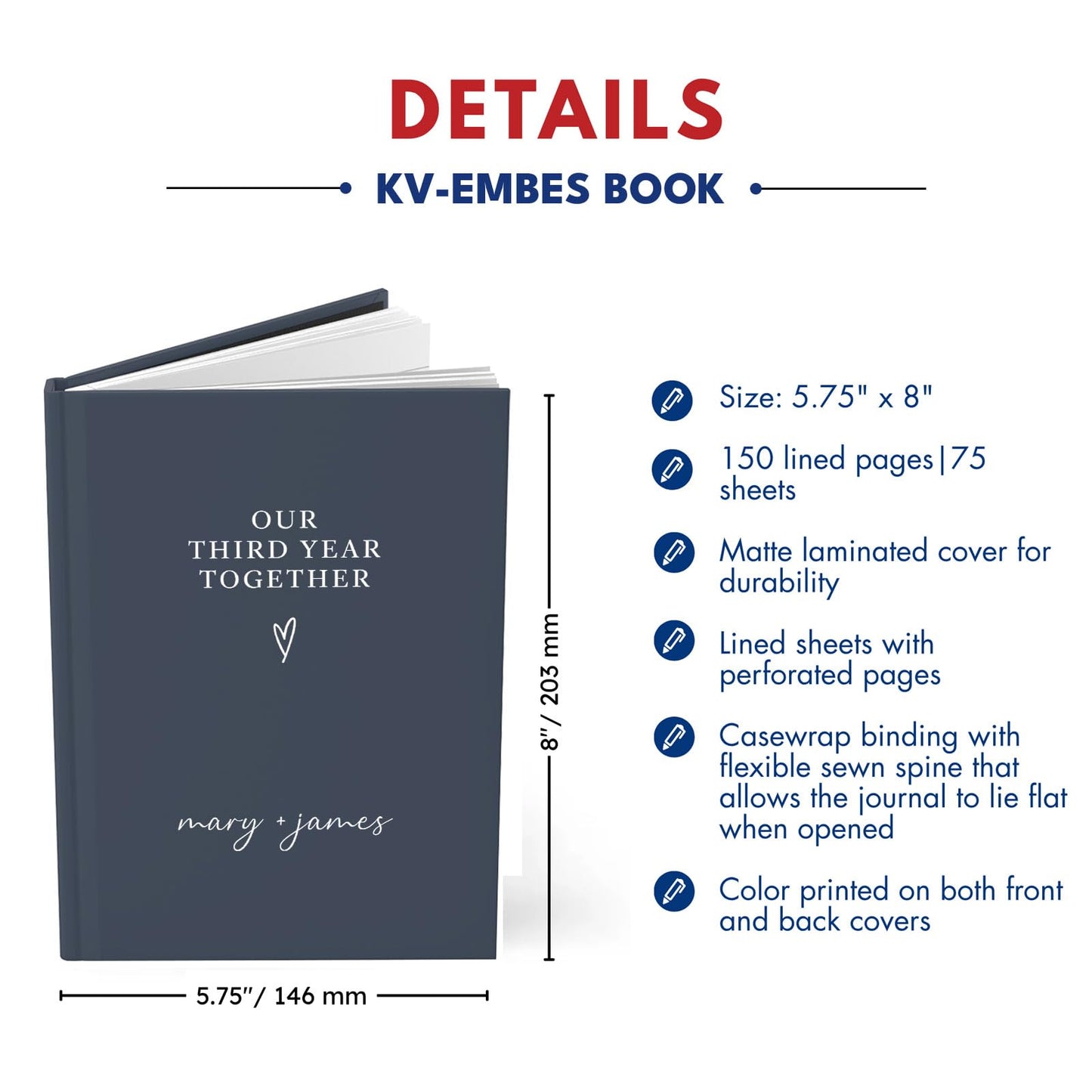 Personalized Couple Notebook – Custom Name, Spine & Back Cover – Paper Gift for Anniversary, Our First Year Together Journal, Couple Memory Keepsake, Bucket List Book, Wedding Gift Anniversary