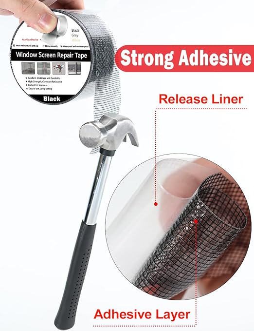Wohohoho Window Screen Repair Tape, 4 in X 20 FT (240IN) Black Screen Patch Repair Kit, 3-Layer Strong Adhesive Invisible Screen Tape Mesh Repair for Windows, Doors Garage Mosquito Net Magnetic Screen