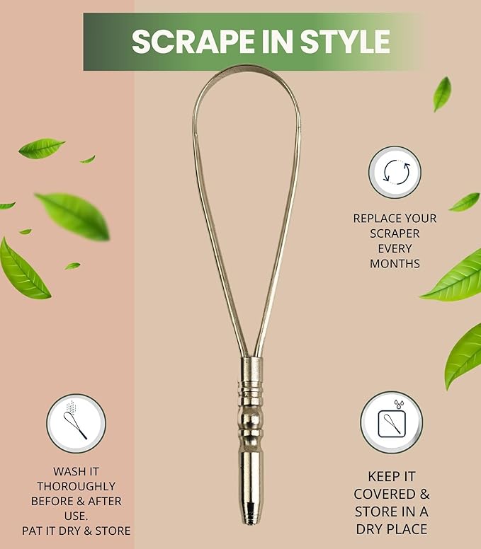 Nature's Own Tongue Scraper for Adults with Eco Friendly Travel Case 100% Stainless Steel, Reduce Bad Breath, Tongue Scrubber, Easy to Use, Tongue Cleaner for Oral Care & Hygiene