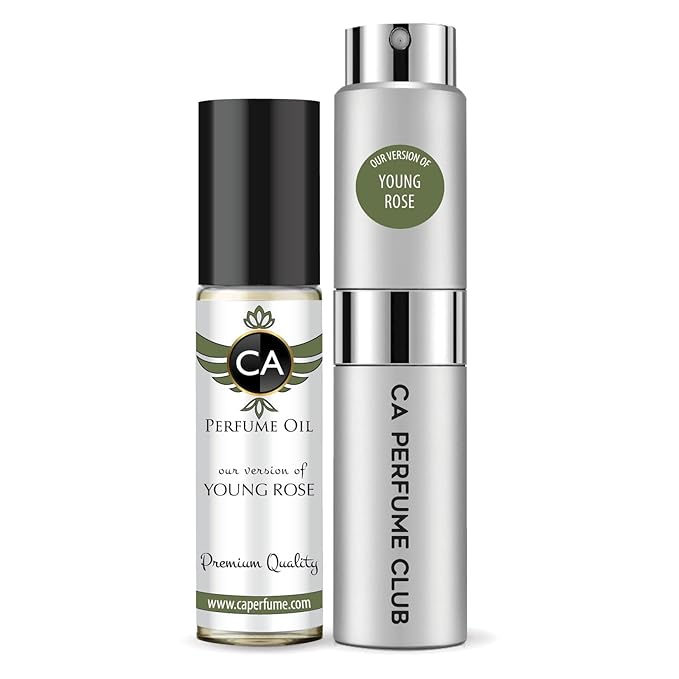 CA Perfume Duo Impression of Young Rose For Women And Men Perfume Layering Set Long Lasting Travel Size EDP + Body Oil Roll-On Bottle 0.27 Fl Oz+0.33 Fl Oz
