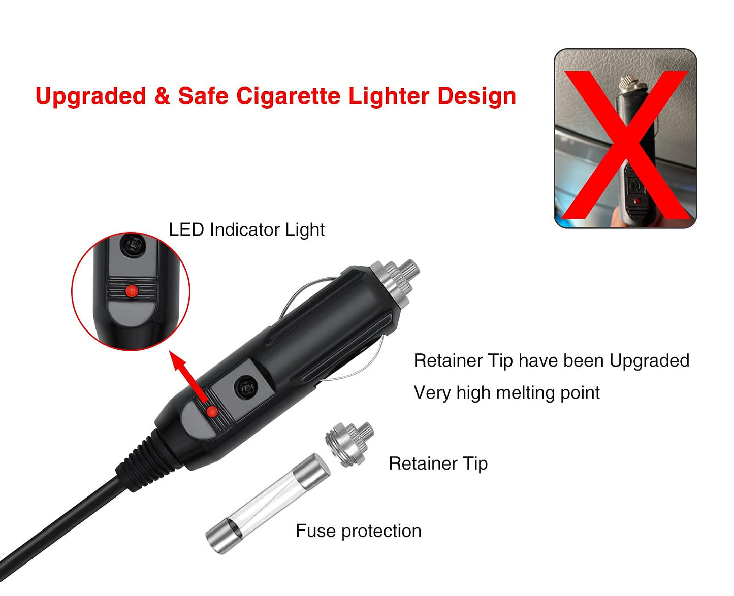 (Update) iGuerburn 12V DC Power Cord for Respironics DreamStation CPAP BiPAP, Power Adapter Supplies Replacement Dream Station 2 DC Converter, Car Charger Cable with Cigarette Lighter