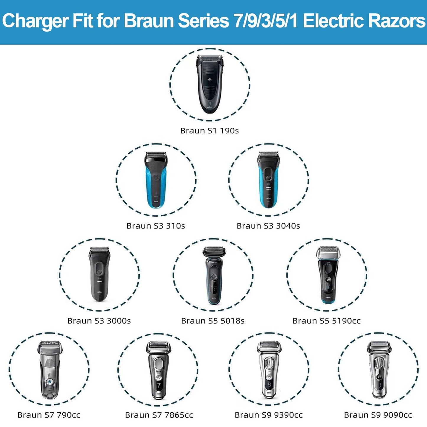 Yanzhi Shaver Charger Replacement For Braun Series 7 3 9 5 8 6 1, 12V 400Ma Charger Cord Compatible With Braun S3 S6 S7 S8 S5 S9