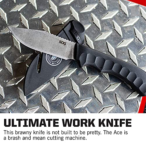 SOG Fixed Blade Knife With Sheath - Ace Field Survival Knife, Hunting and Camping Tool With 3.8 Inch Full Tang Blade