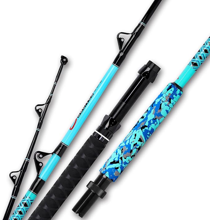 Fiblink Trolling Fishing Rod 1-Piece/2-Piece Saltwater Big Game Rod Offshore Conventional Boat Fishing Pole (6'/6'6"/7')