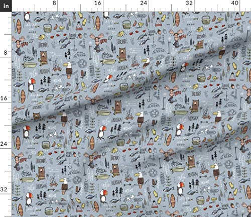 Spoonflower Fabric - Alaskan Adventure Blue Alaska Bear Moose Fishing Camping Printed on Petal Signature Cotton Fabric by ...