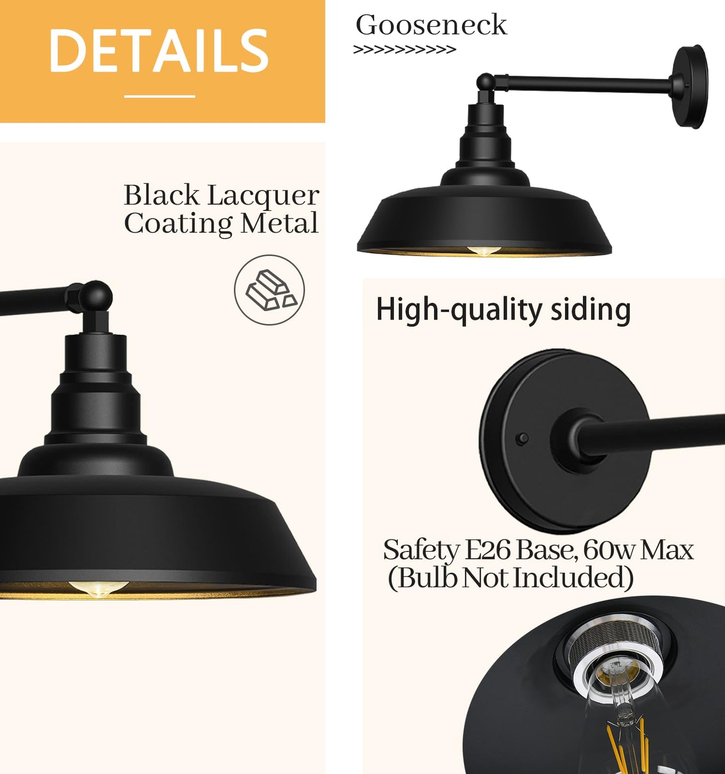 Franing 15" Large Gooseneck Barn Lights - Gooseneck Outdoor Lights Stylish Black Wall Lights, Farmhouse and Garage Porch Lights 2-Pack
