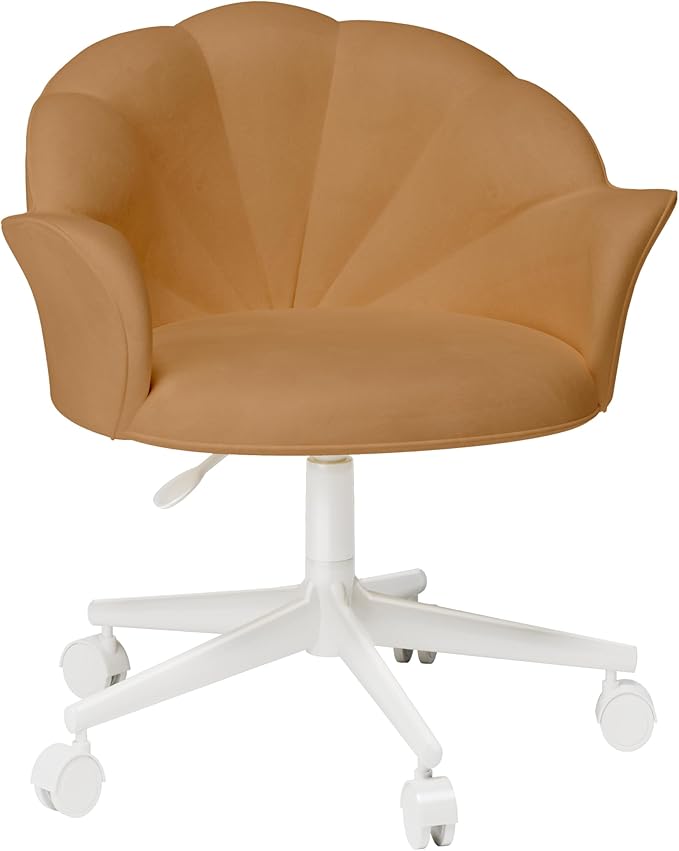 FLEXISPOT Makeup Vanity Chair with Back Velvet Armless Home Office Desk Chairs with Wheels, Cute Flower Modern Accent Chair for Girls Women Living Room Bedroom Vanity Study Small Space, Brwon