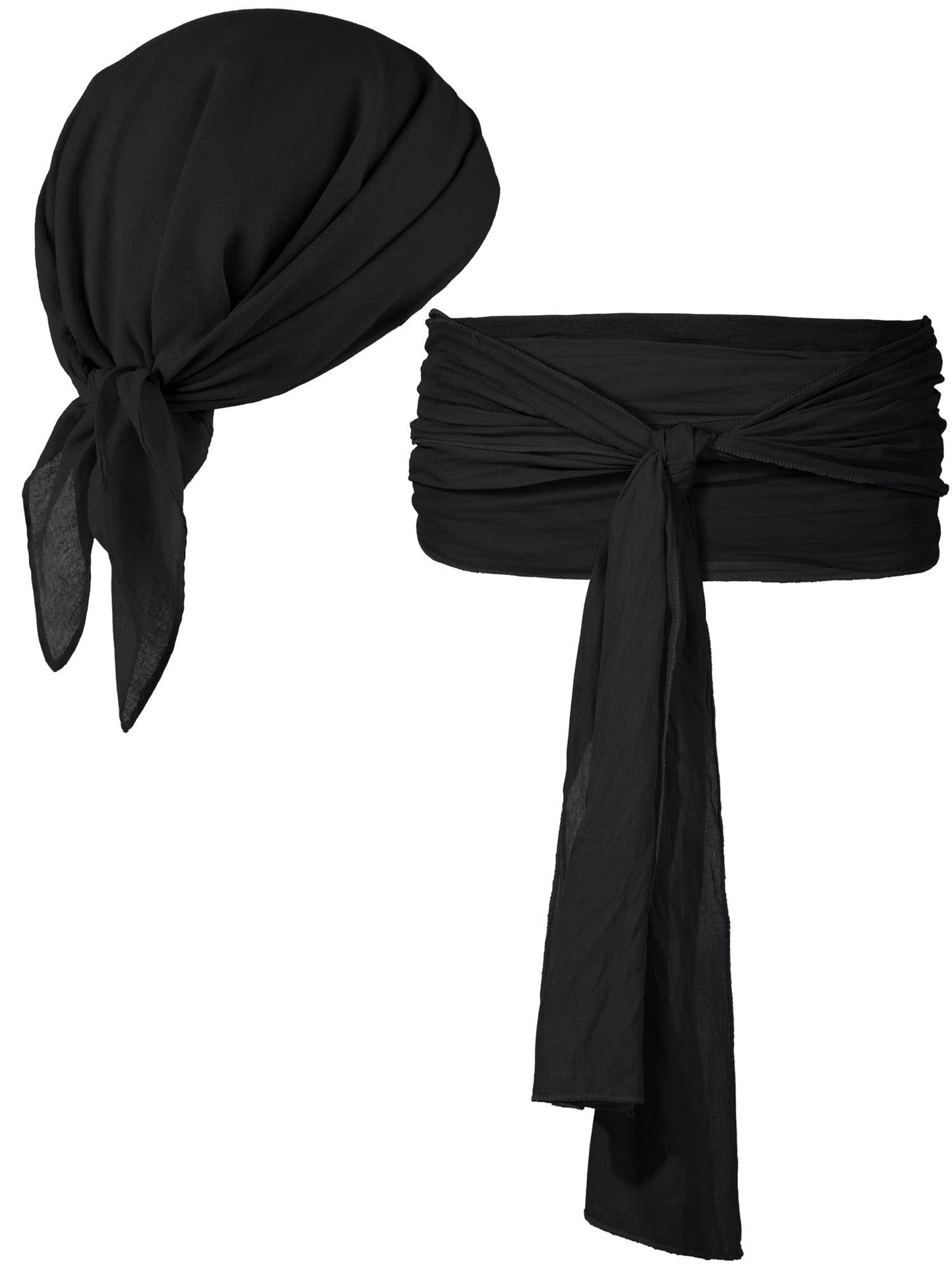 Bencailor 2 Pieces Pirate Costume Women Pirate Hat Head Scarf Sash Belt Women Costume Accessories for Cosplay Party(Medium,Black)