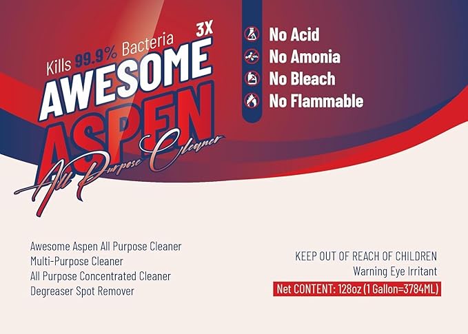 Aspen Awesome All Purpose Cleaner, 4-Pack (128 oz Each) – Concentrated Formula, Degreaser, and Multipurpose Cleaner – Heavy Duty Bulk Cleaning Supplies for Home, Auto, Kitchen & Business