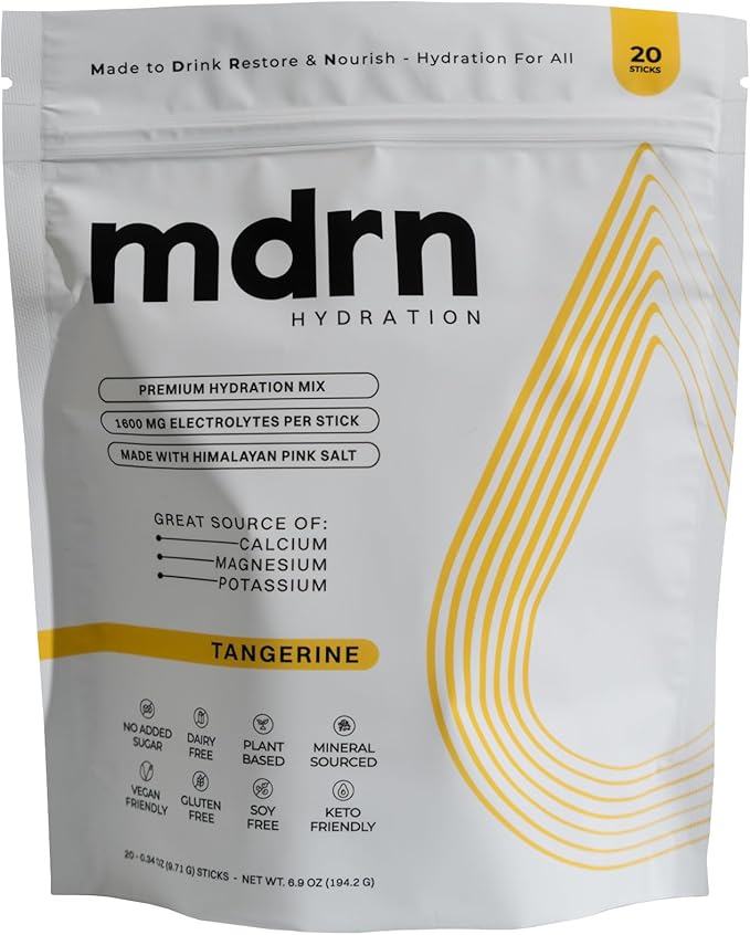 MDRN Hydration Electrolyte Mix | 1600mg+ Electrolytes w/Pink Himalayan Salt | No Sugar Added (20ct, Tangerine)