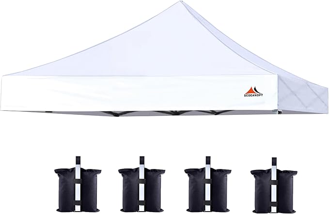 SCOCANOPY Commercial 10x10 Replacement Canopy Top,Canopy Cover ONLY,Bonus 4 Pack Weight Bag,(White)